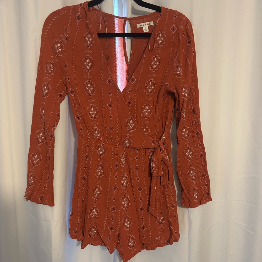 Miami Orange Wrap Jumpsuit with 3/4 Sleeves